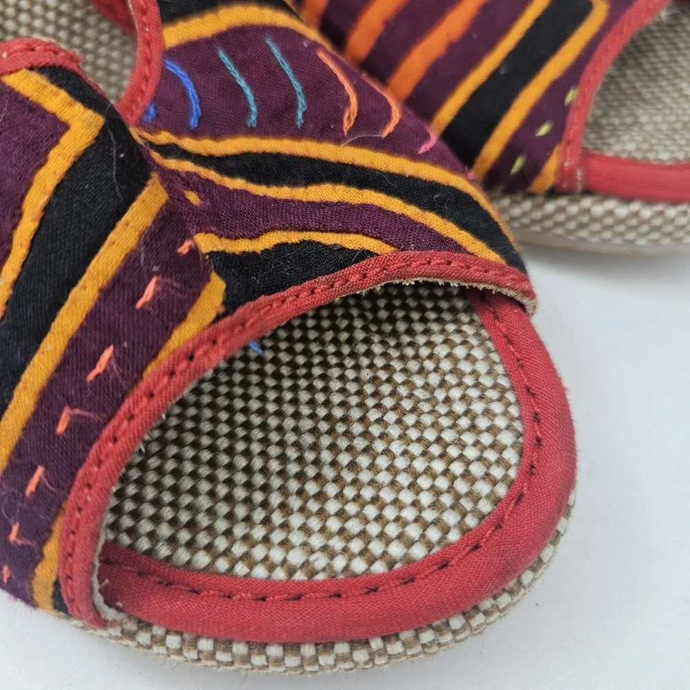 Handmade Tribal Wedge Sandals Size 38 Colombia Textile Leather Boho‎ 7.5